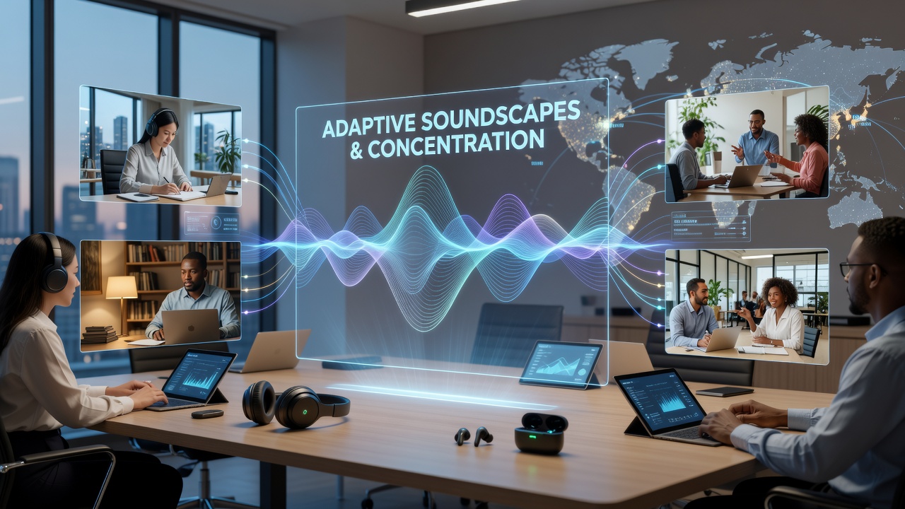 Virtual table interface showing adaptive audio controls in a global online session