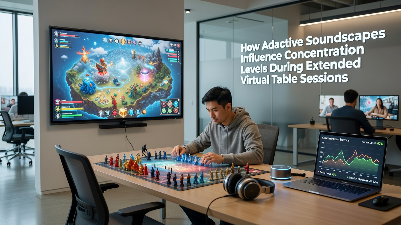 Global network map highlighting synchronized virtual table sessions with audio adaptation layers