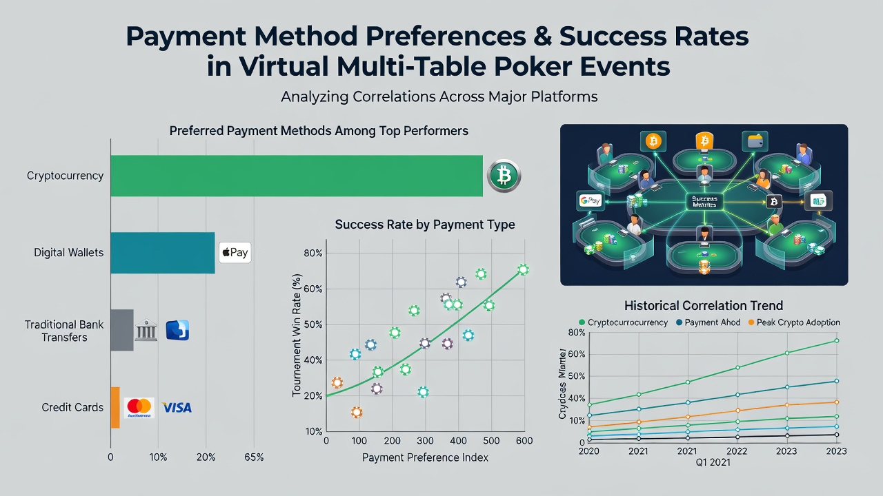 Analytics dashboard displaying payment method usage and poker tournament performance data