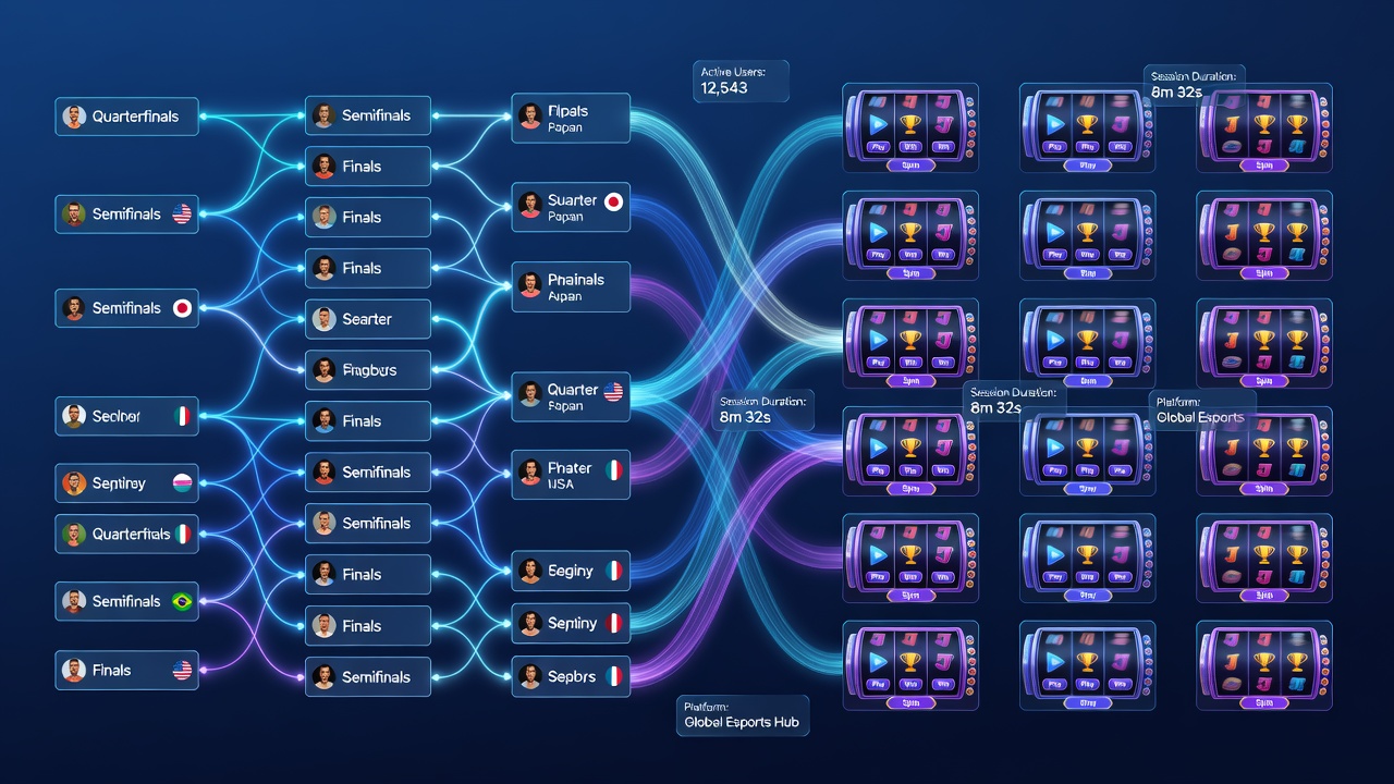 User navigation flows between tournament ladders and reel sessions on global platforms