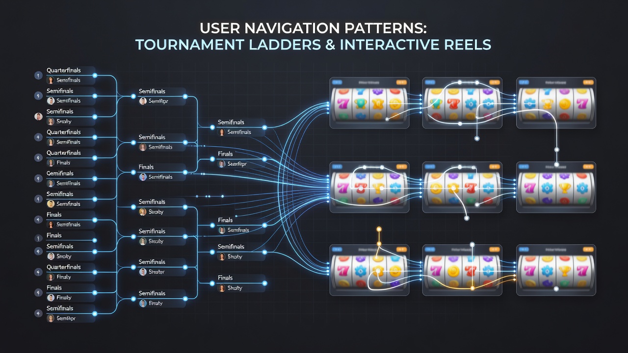 Detailed view of user pathways linking tournament progression and reel sessions