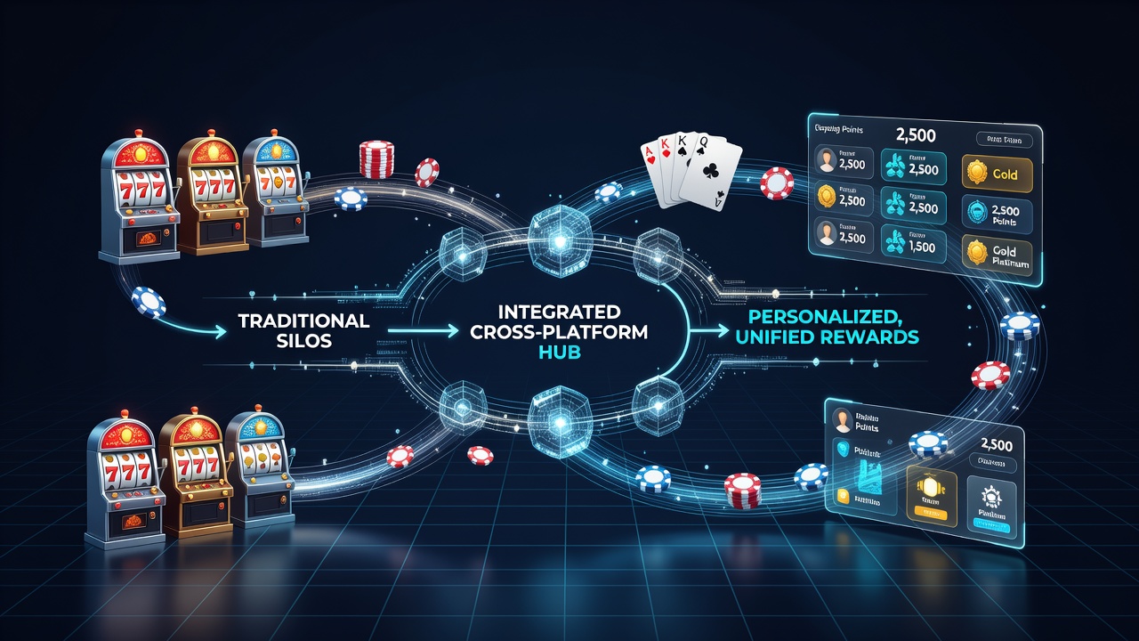 Players engaging with synchronized loyalty tiers on slot and poker platforms showing point accumulation interfaces