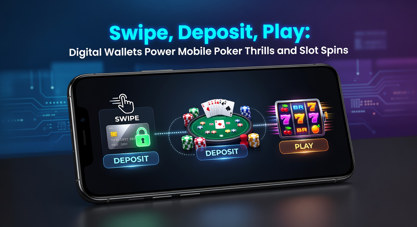 Close-up of various digital wallet icons on a mobile casino app interface, with glowing deposit buttons and slot symbols whirling nearby